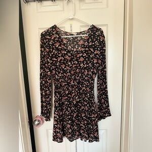 Floral long sleeve mini skater dress